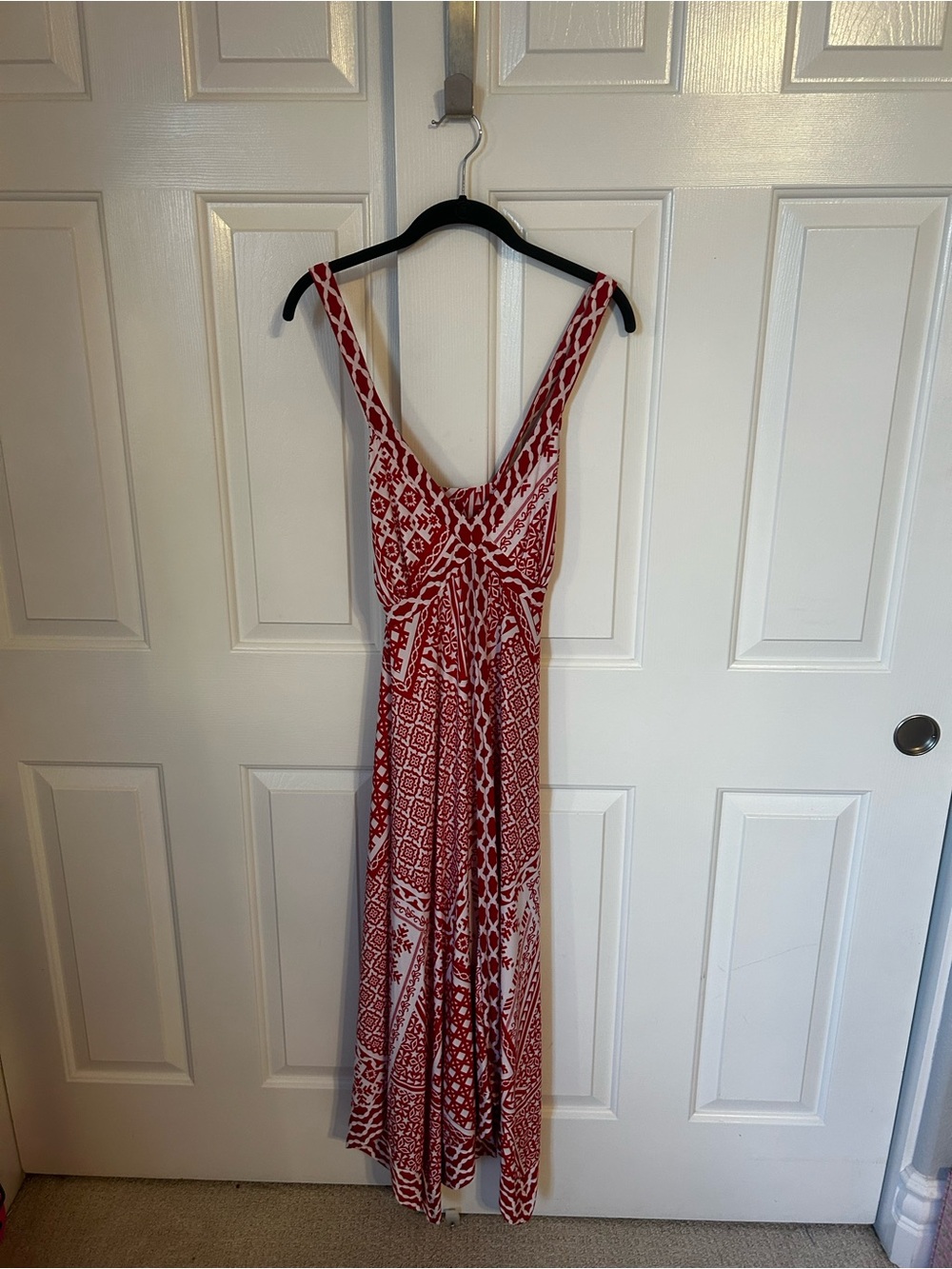 Red Printed Sleeveless Maxi Dress